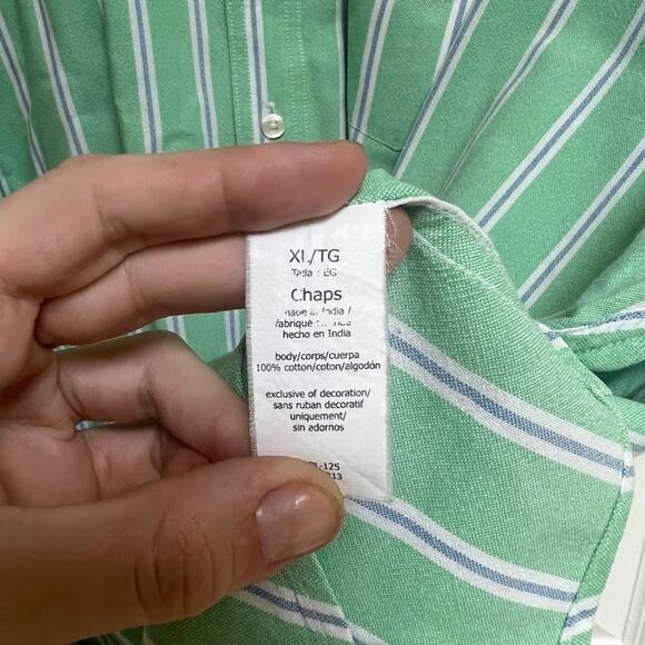 NWOT Chaps 100% Cotton Mint Green & White Striped Button Down - Picture 9 of 9